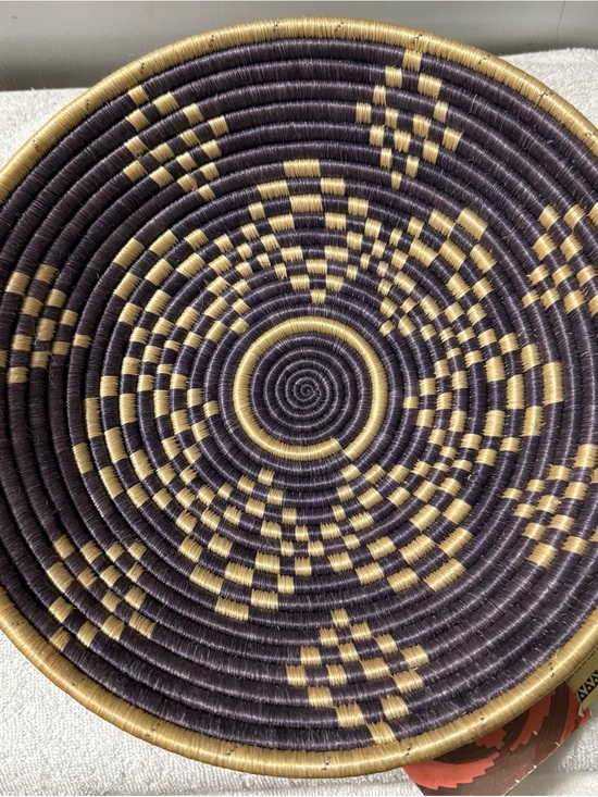 Other - Handwoven Round Decorative Basket - Purple & Gold